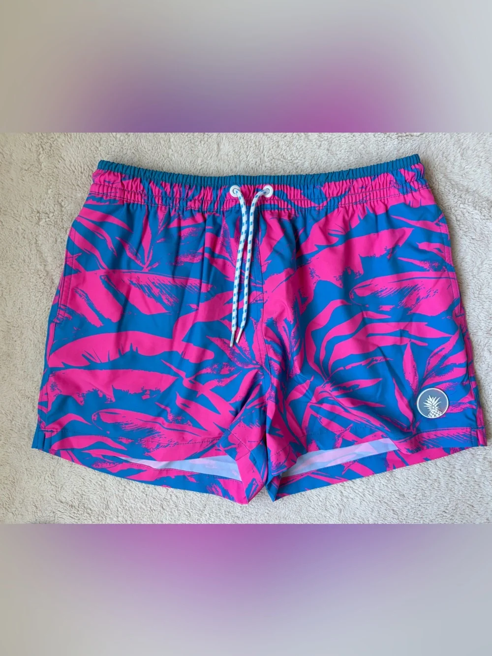 Chubbies Men's The Palm Springers Lined Pink & Blue 4” Swim Shorts Large